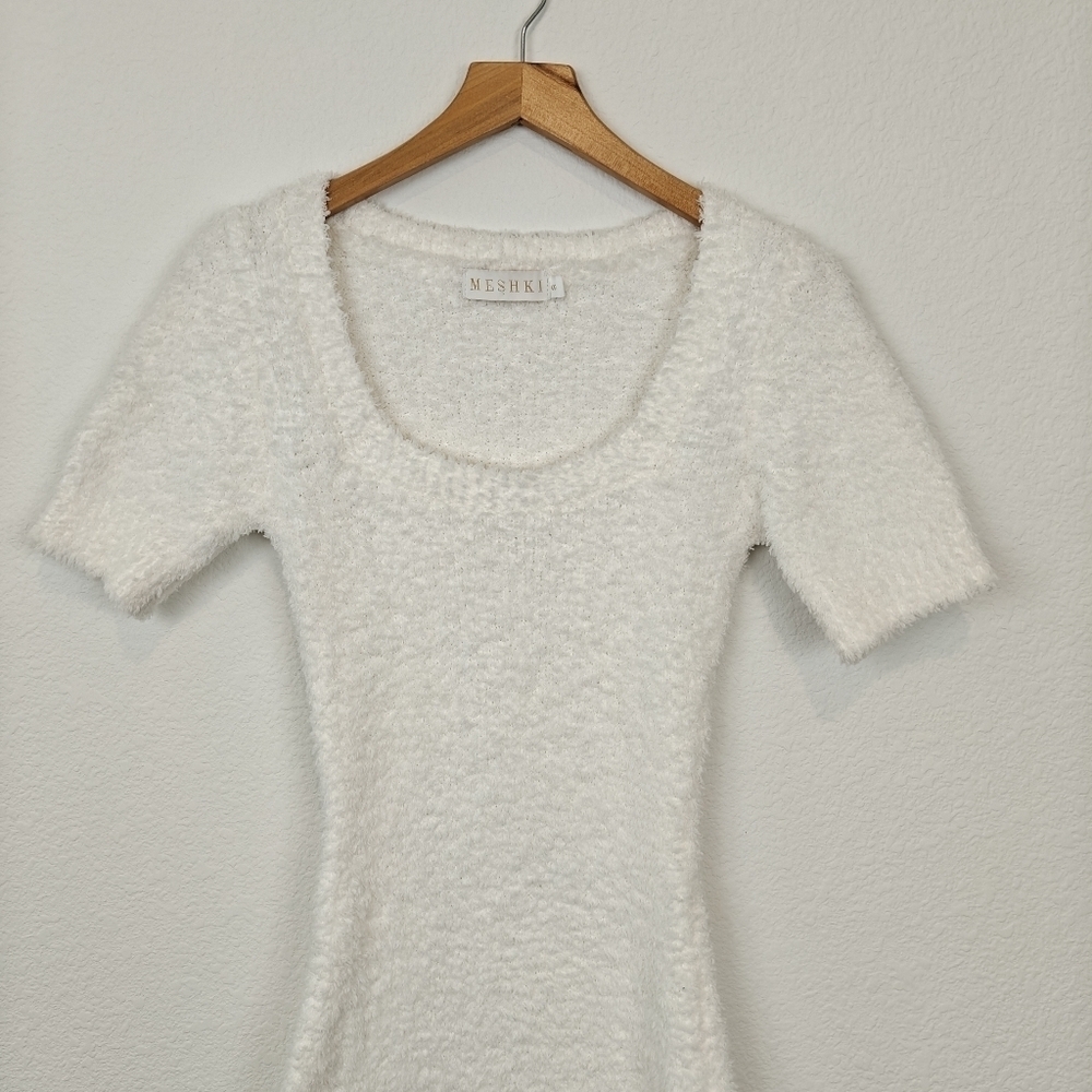 Meshki Fuzzy Teddi White Short Sleeve Bodycon Mini Dress Size Small Women's - Picture 5 of 13